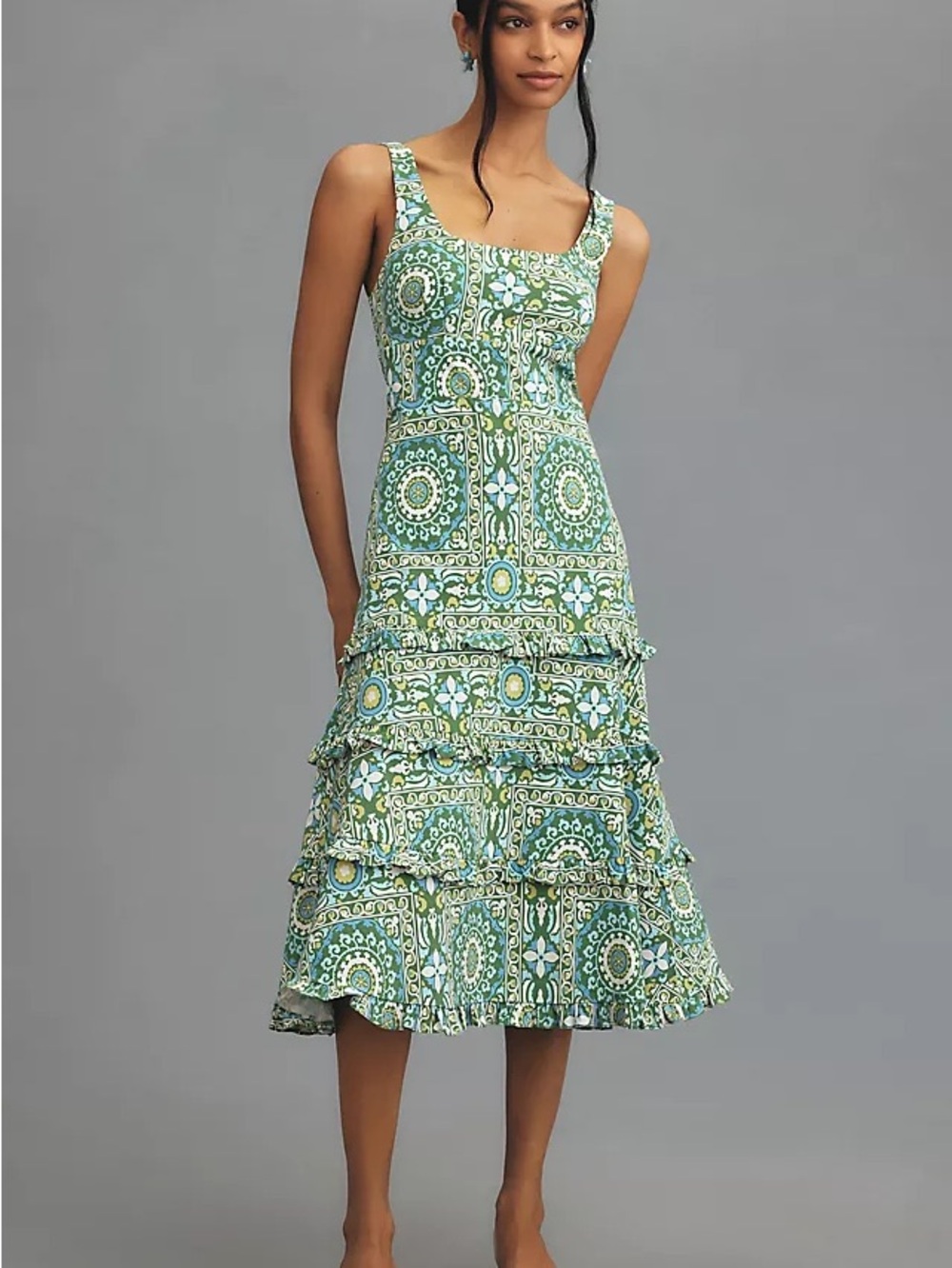 Anthropologie Sleeveless Ruffled A-Line Midi Dress